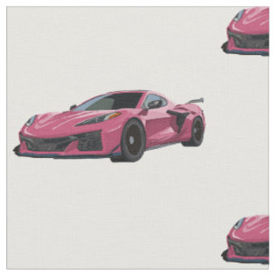Pink C8 Corvette Hand Drawn Sketch Fabric