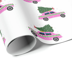 Pink Cab Taxi Christmas Pattern Wrapping Paper