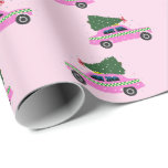 Pink Cab Taxi Fir Tree Pattern Pink Christmas Wrapping Paper<br><div class="desc">A pink city cab is driving home for Christmas,  with a Christmas tree,  decorated with a red Xmas bow. Thoughtful Christmas gift for a cab driver,  a taxi driver. Xmas pink cab snow,  winter quirky illustration for all cab drivers.</div>
