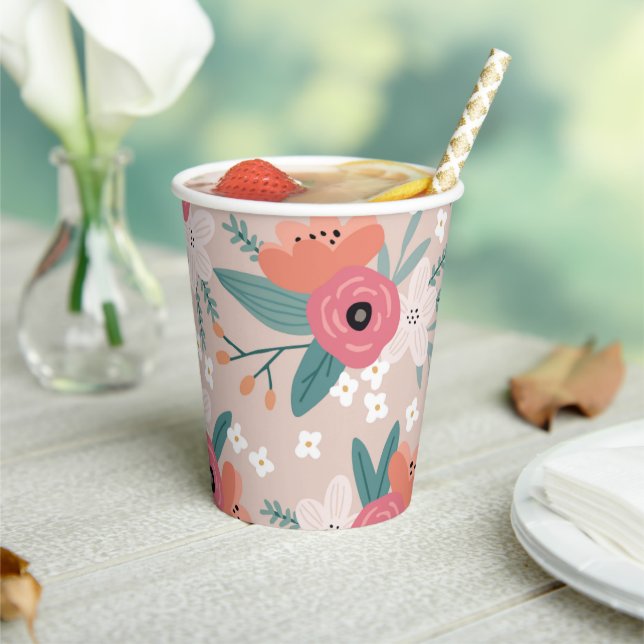 Pink Cabbage Rose Paper Cups (Insitu)