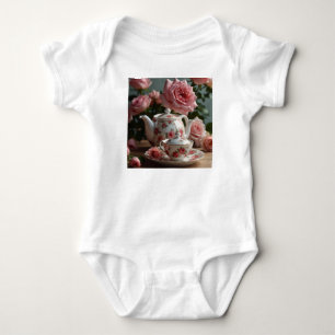 Pink Cabbage Rose Tea Baby Bodysuit