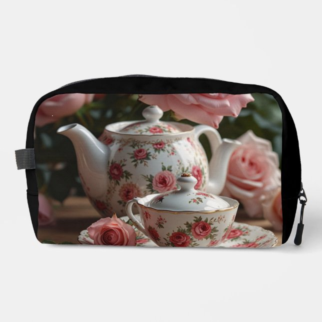 Pink Cabbage Rose Tea Dopp Kit (Front)