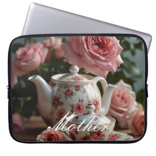Pink Cabbage Rose Tea  Laptop Sleeve