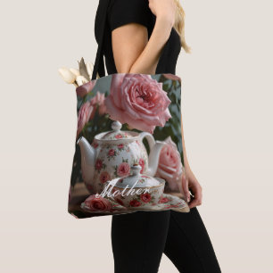 Pink Cabbage Rose Tea Tote Bag