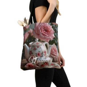 Pink Cabbage Rose Tea Tote Bag