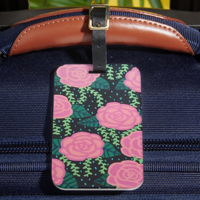 Pink Cabbage Roses  Luggage Tag (Front Insitu 2)