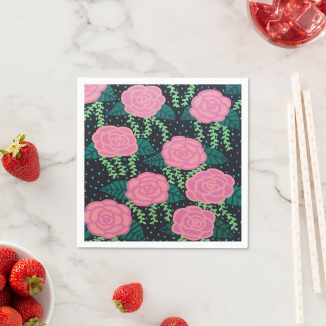 Pink Cabbage Roses  Napkin (Insitu)