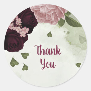 pink & cabernet flowers greenery classic round sticker