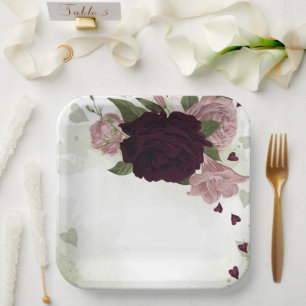 pink & cabernet flowers greenery paper plate
