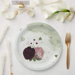 pink & cabernet flowers greenery paper plate