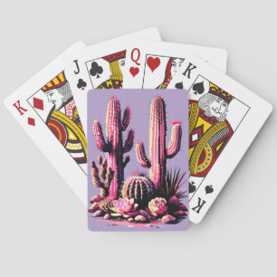 Pink Cacti Batch-Light Puple Background Playing Cards