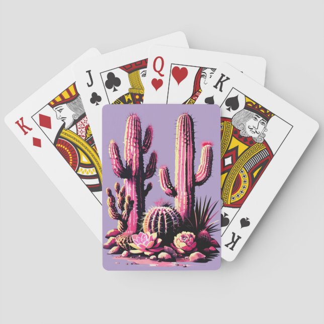 Pink Cacti Batch-Light Puple Background Playing Cards (Back)
