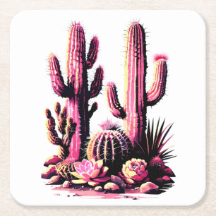 Pink Cacti Batch Square Paper Coaster