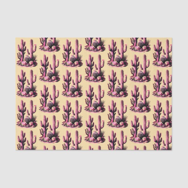 Pink Cacti Batch-Tan Background Tissue Paper (Front)