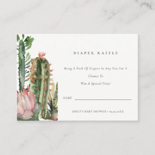 Pink Cacti Foliage Diaper Raffle Baby Shower Enclosure Card