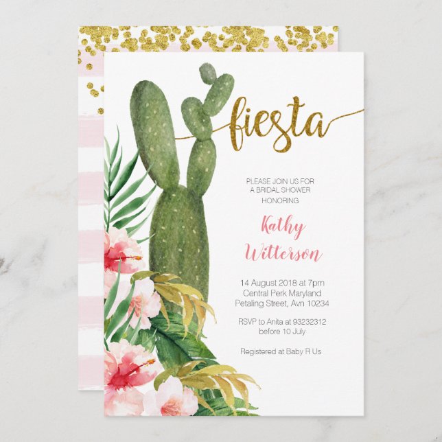 Pink Cactus Bridal Shower Invitation Succulent (Front/Back)