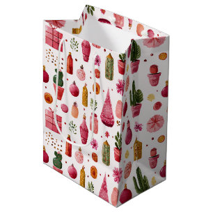 Pink Cactus Christmas Ornaments Pattern Medium Gift Bag