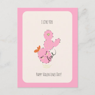 Pink Cactus Doodle Valentines Day Postcard