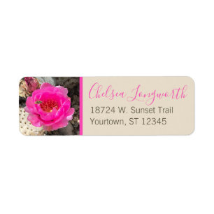 Pink Cactus Flower & Bee   Modern Script Return Address Label