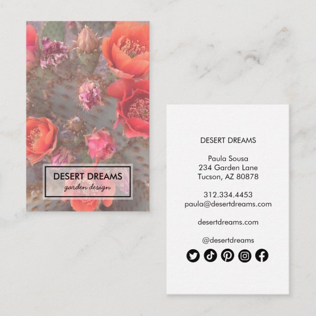 Pink Cactus Flower Desert Garden Photo Travel  Business Card (Front/Back)