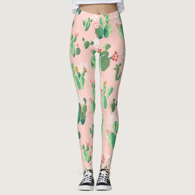 pink cactus flower leggings (Front)