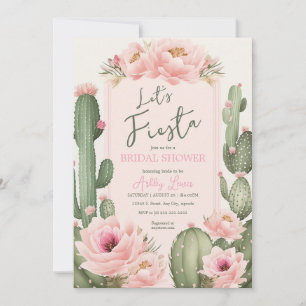 Pink Cactus flowers, Greenery Blush Desert Invitation