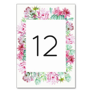 Pink Cactus Flowers Succulents Table Number