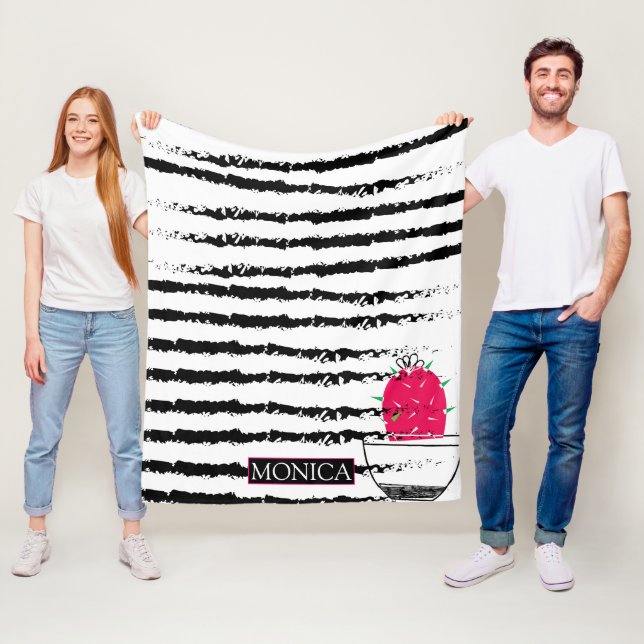 Pink Cactus pattern design Fleece Blanket (In Situ)