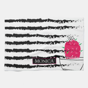 Pink Cactus pattern design Tea Towel