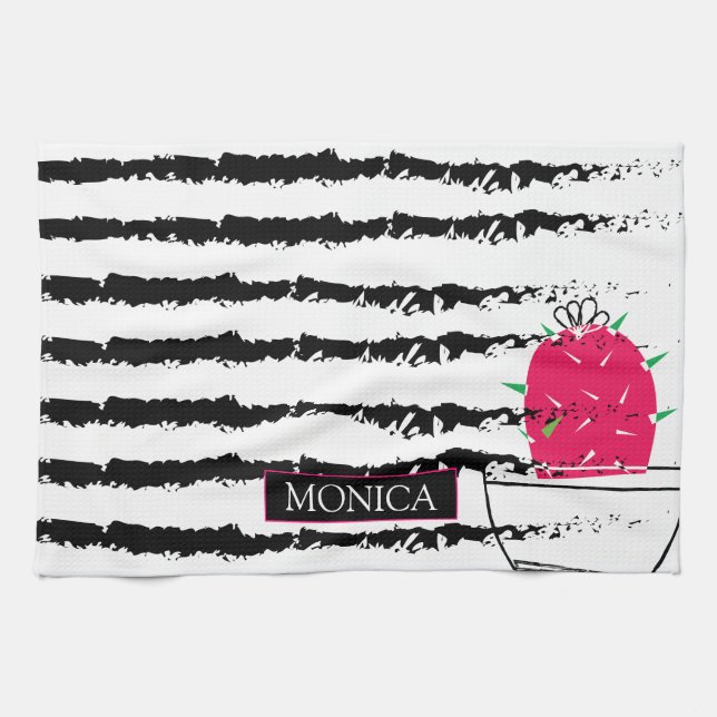 Pink Cactus pattern design Tea Towel (Horizontal)