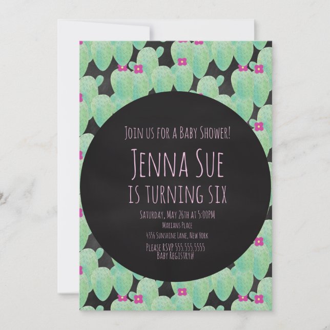 Pink Cactus Pattern Greenery Baby Shower Party (Front)