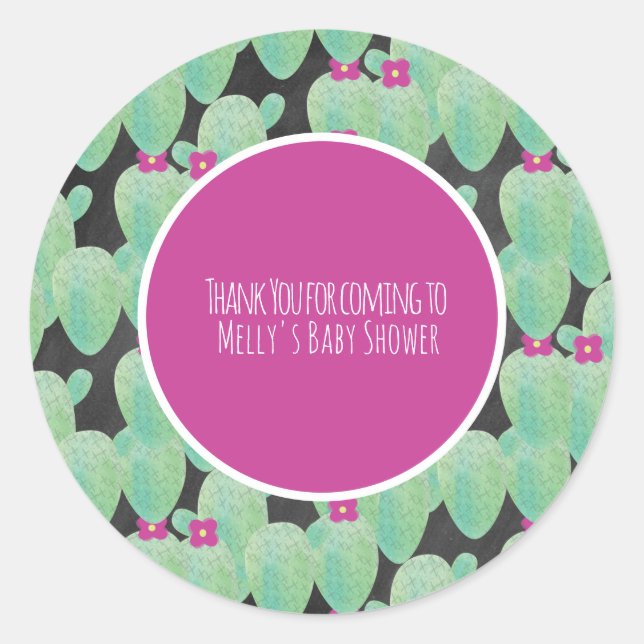 Pink Cactus Pattern Greenery Thank You Classic Round Sticker (Front)