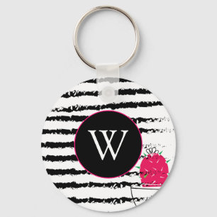 Pink Cactus pattern Monogram Key Ring