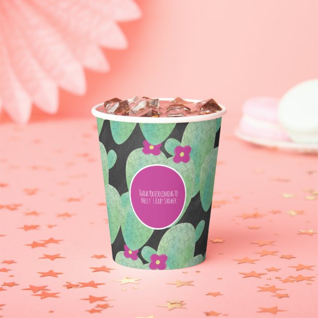 Pink Cactus Pattern Thank You Paper Cups (Insitu)