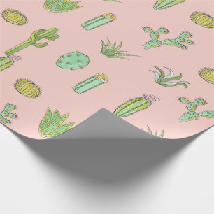 Pink Cactus Print Wrapping Paper