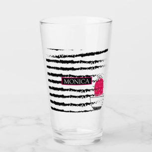 Pink Cactus striped Monogram Glass