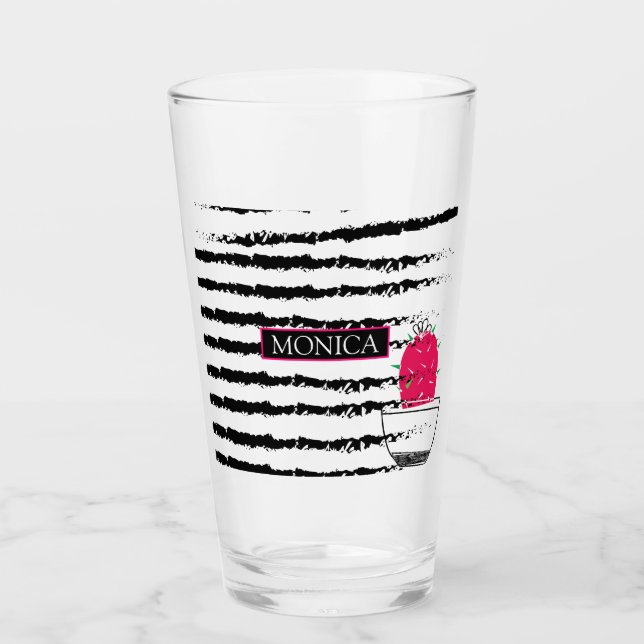 Pink Cactus striped Monogram Glass (Front)