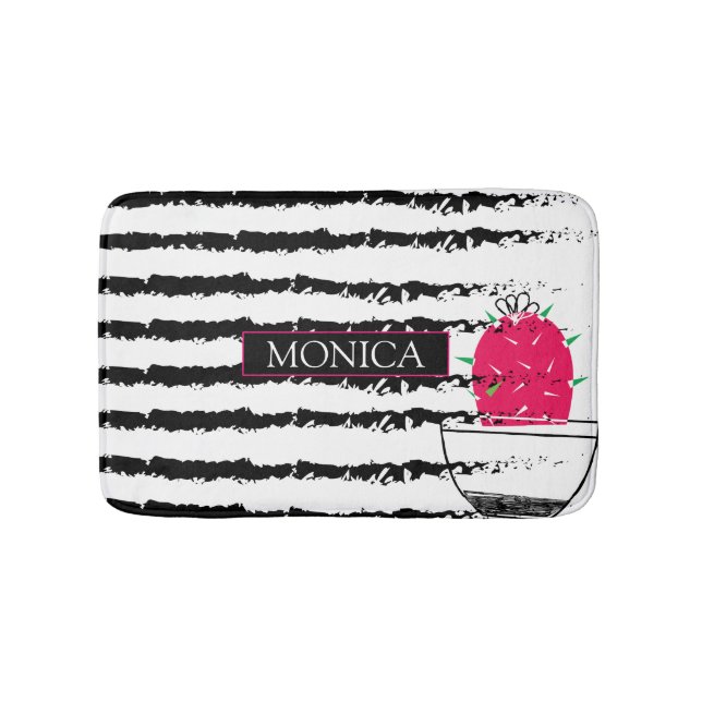 Pink Cactus striped pattern Bath Mat (Front)