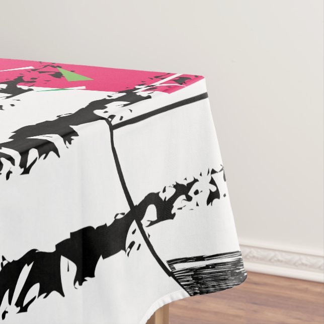 Pink Cactus striped pattern design Tablecloth (In Situ)