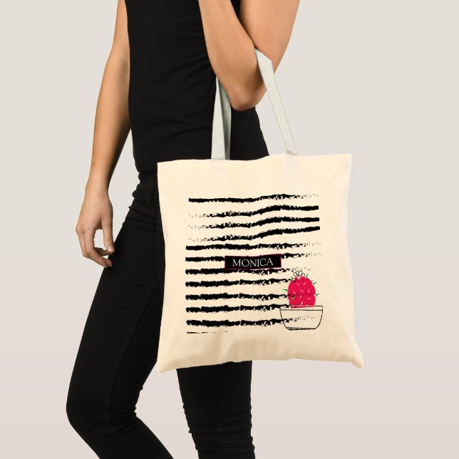 Pink Cactus striped Tote Bag (Front (Product))