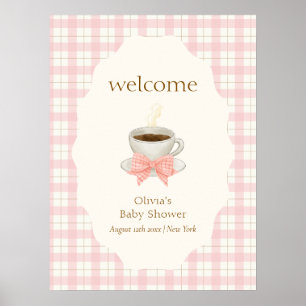Pink Cafe Bébé Coffee Gingham Baby shower Welcome  Poster