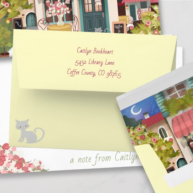 Pink Cafe Bookstore with Kittens Invitation (Creator Uploaded)