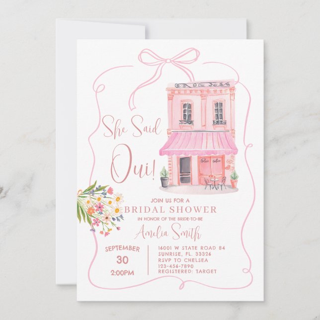 Pink Cafe Paris Eiffel Tower Bridal Shower Invitation (Front)