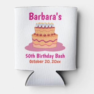 Pink Cake 50th Birthday Party Favor Can Cooler