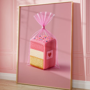 Pink Cake Art Print, Cute Pastel Wall Bakery Poster