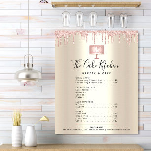 Pink Cake Bakery Glitter Drip Gold Menu Price List Poster