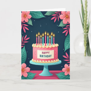 Pink Cake Blossom Birthday Card