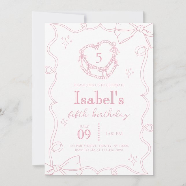 Pink Cake Bow Birthday Invitation (Front)