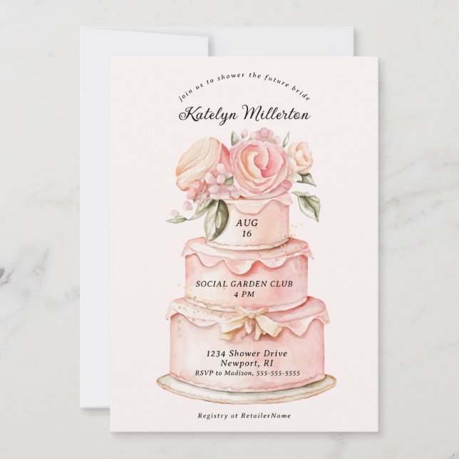 Pink Cake Bridal Shower Invitation (Front)