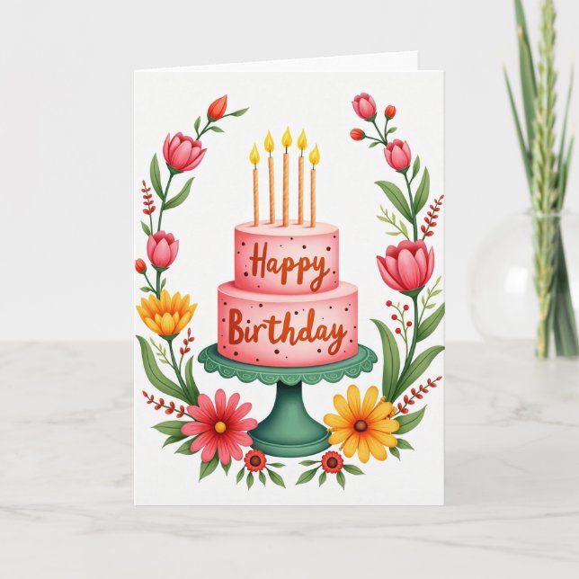 Pink Cake Celebration Card (Front)